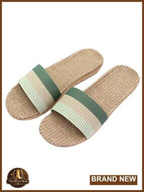 Unisex Linen Summer Skidproof Indoor Slippers Woven Sole Breathable